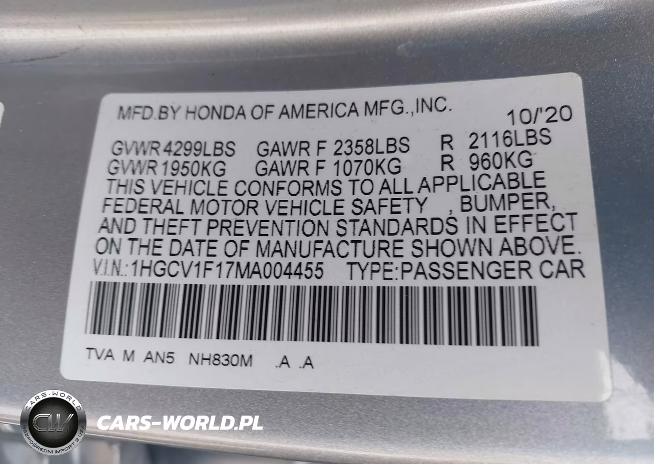 2021 Honda Accord Lx VIN:1HGCV1F17MA004455 - 9