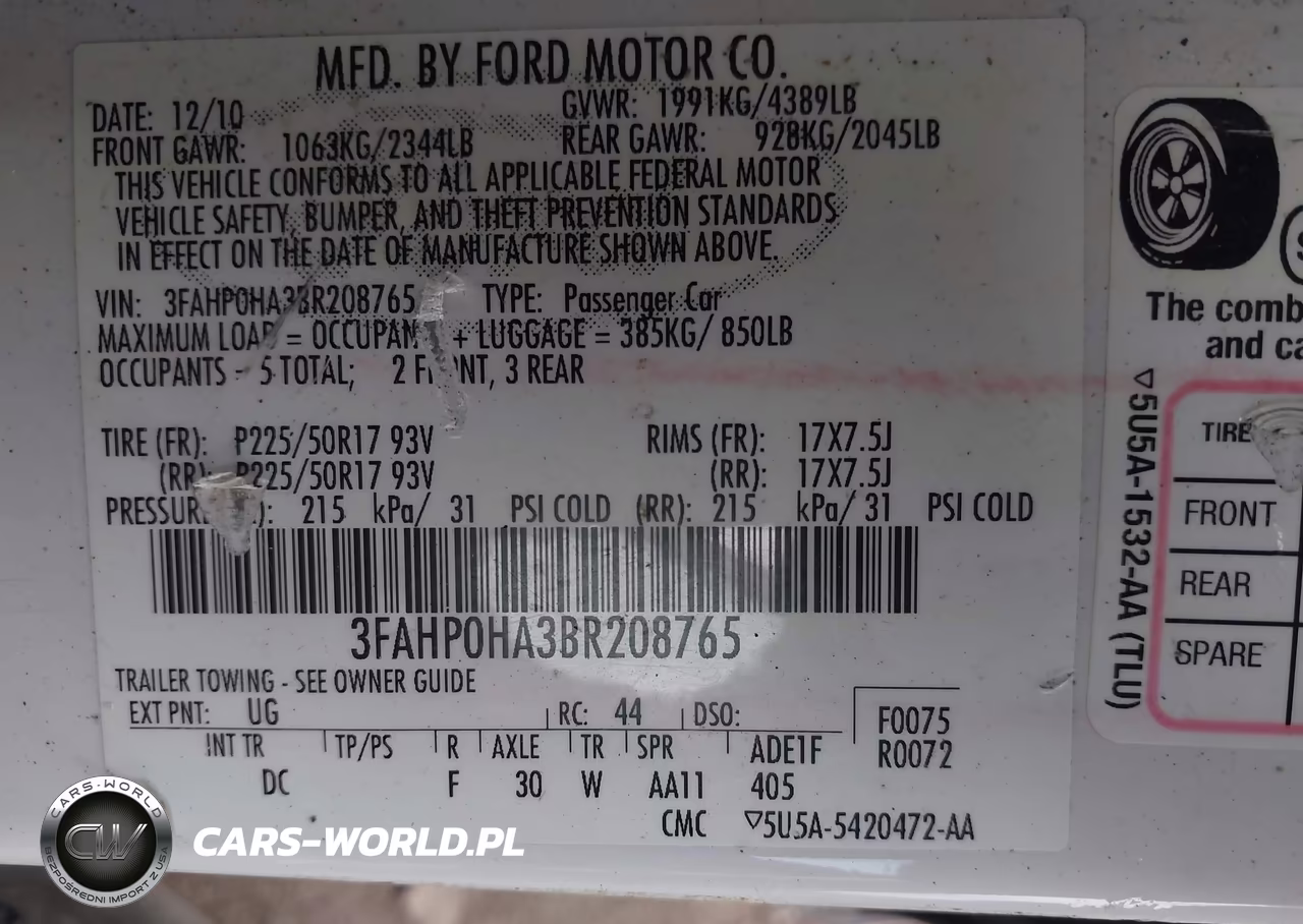 2011 Ford Fusion Se VIN:3FAHP0HA3BR208765 - 9