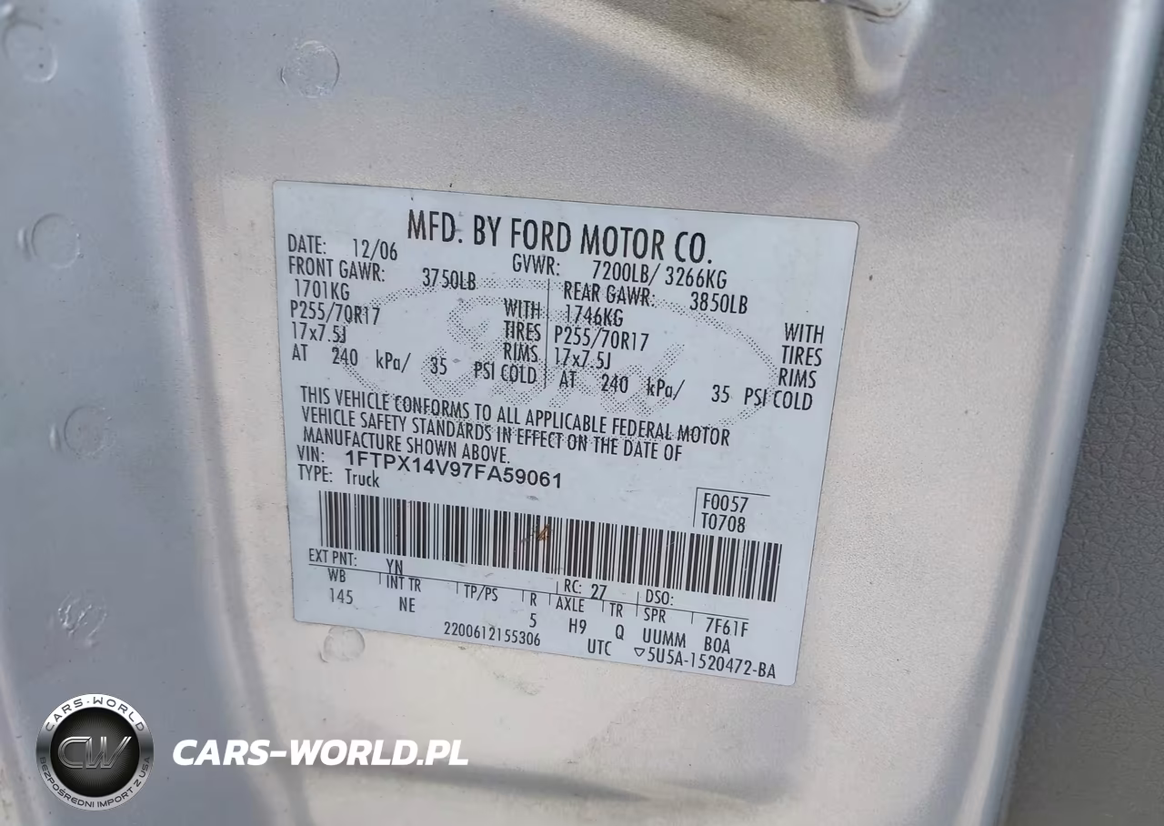 2007 Ford F-150 Fx4-Lariat-Xl-Xlt VIN:1FTPX14V97FA59061 - 9