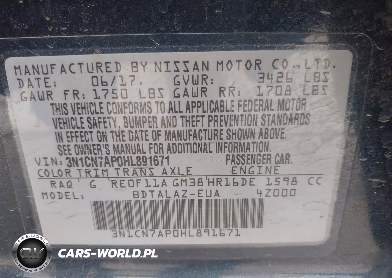 2017 Nissan Versa 1.6 S+ VIN:3N1CN7AP0HL891671 - 9