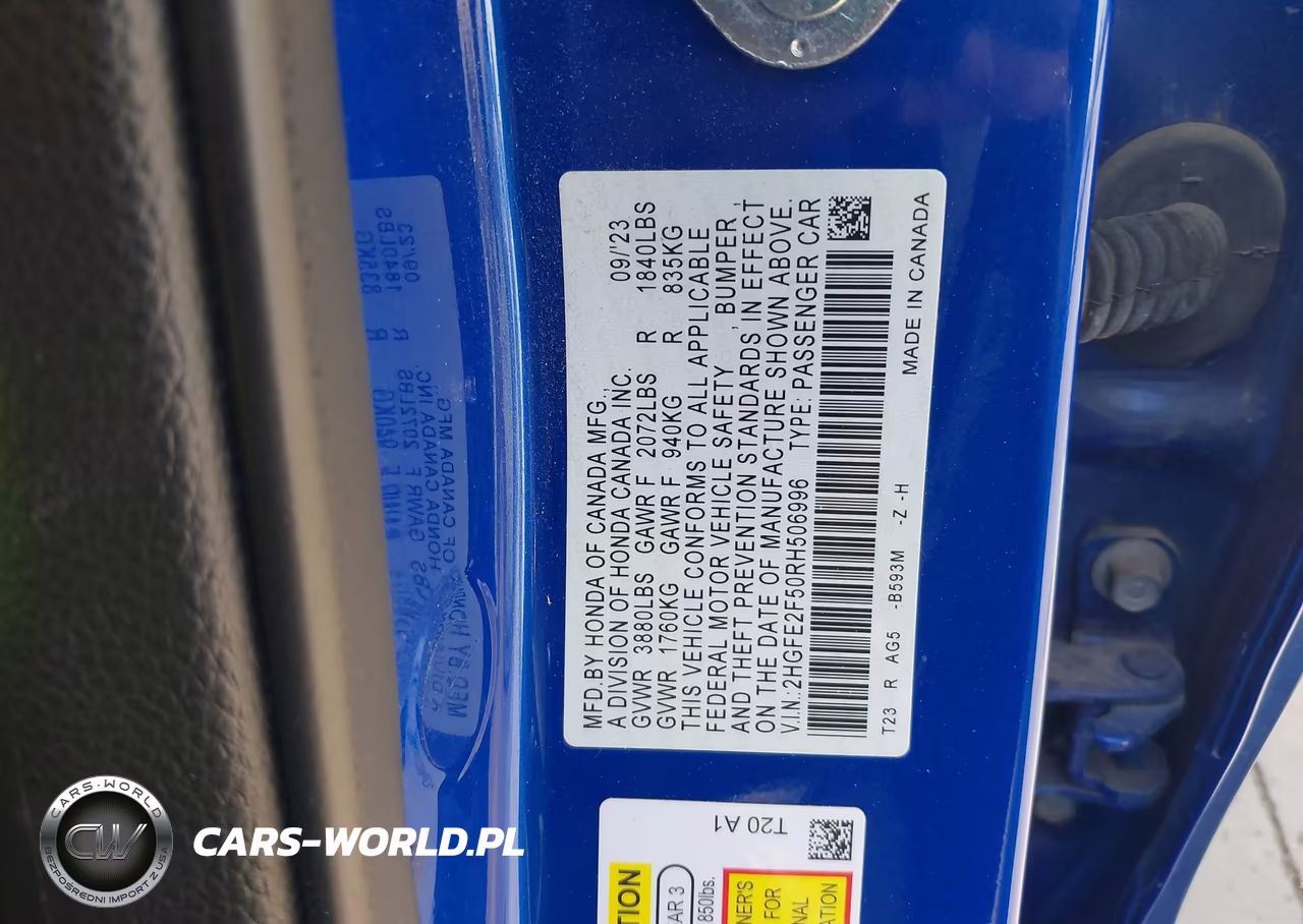 2024 Honda Civic Sport VIN:2HGFE2F50RH506996 - 9