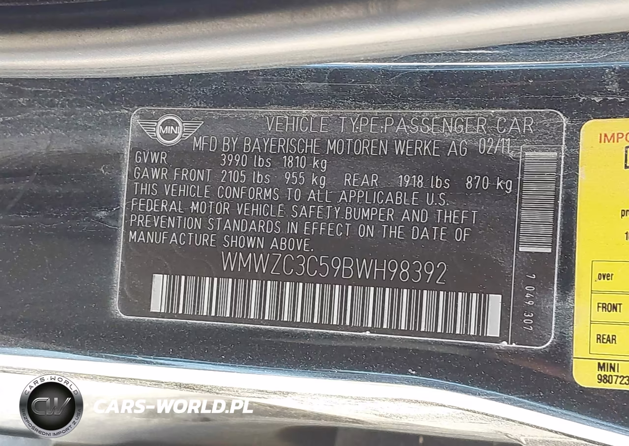 2011 Mini Cooper S Countryman VIN:WMWZC3C59BWH98392 - 9
