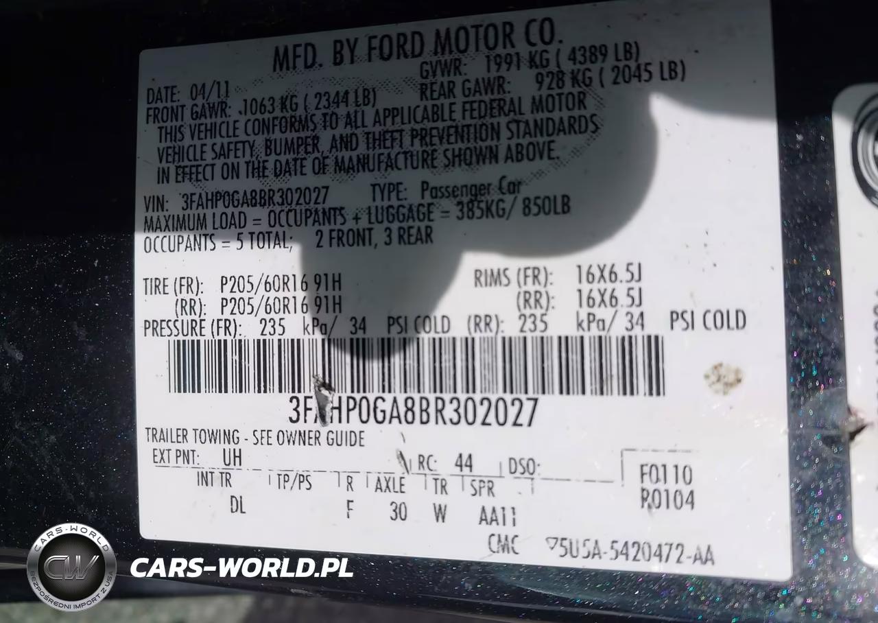 2011 Ford Fusion S VIN:3FAHP0GA8BR302027 - 9