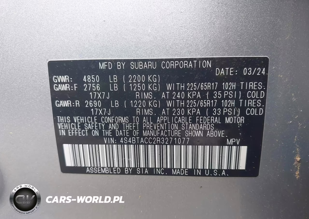 2024 Subaru Outback Premium VIN:4S4BTACC2R3271077 - 9