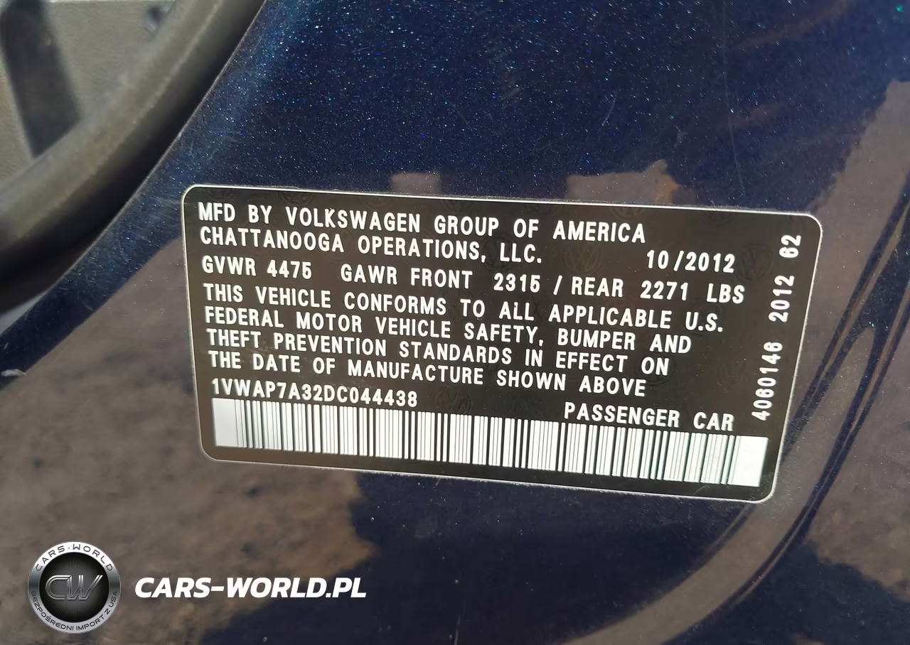 2013 Volkswagen Passat 2.5L S VIN:1VWAP7A32DC044438 - 9