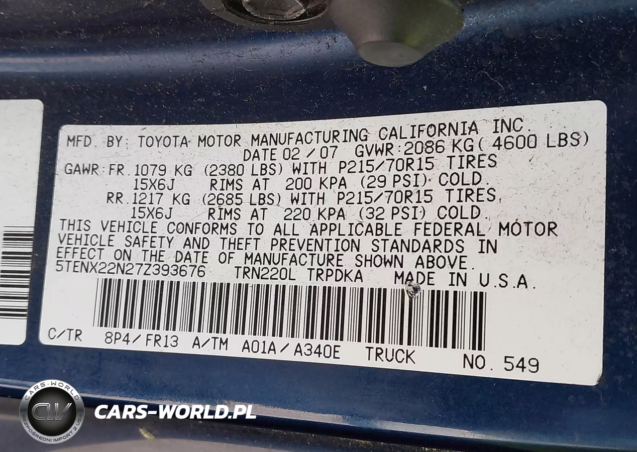 2007 Toyota Tacoma VIN:5TENX22N27Z393676 - 9
