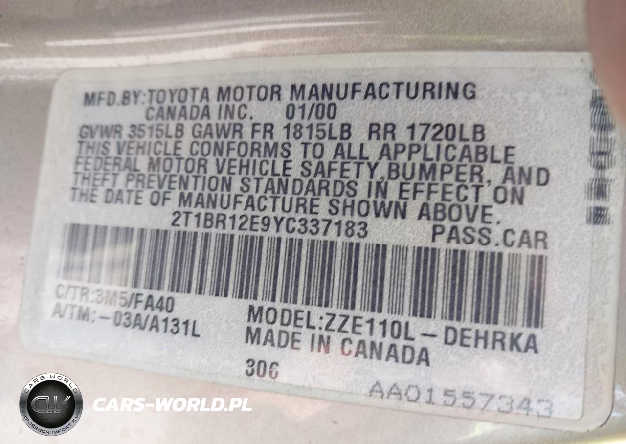 2000 Toyota Corolla Ve VIN:2T1BR12E9YC337183 - 9