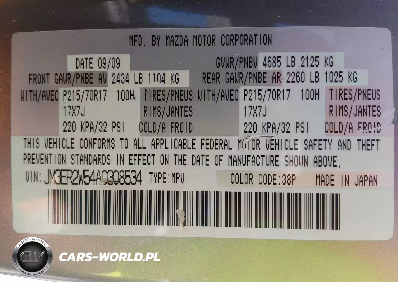 2010 Mazda Cx-7 I Sport VIN:JM3ER2W54A0308534 - 9