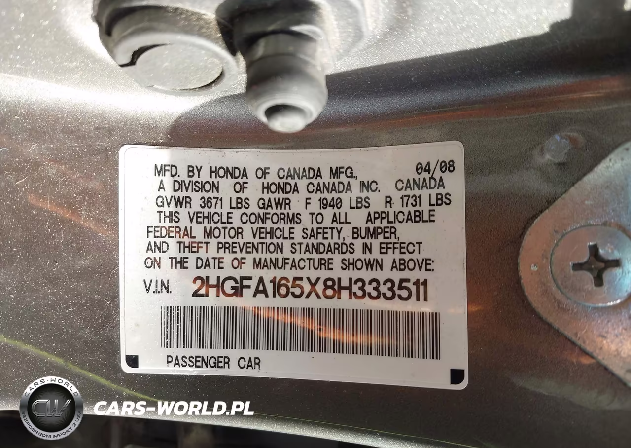2008 Honda Civic Lx VIN:2HGFA165X8H333511 - 9