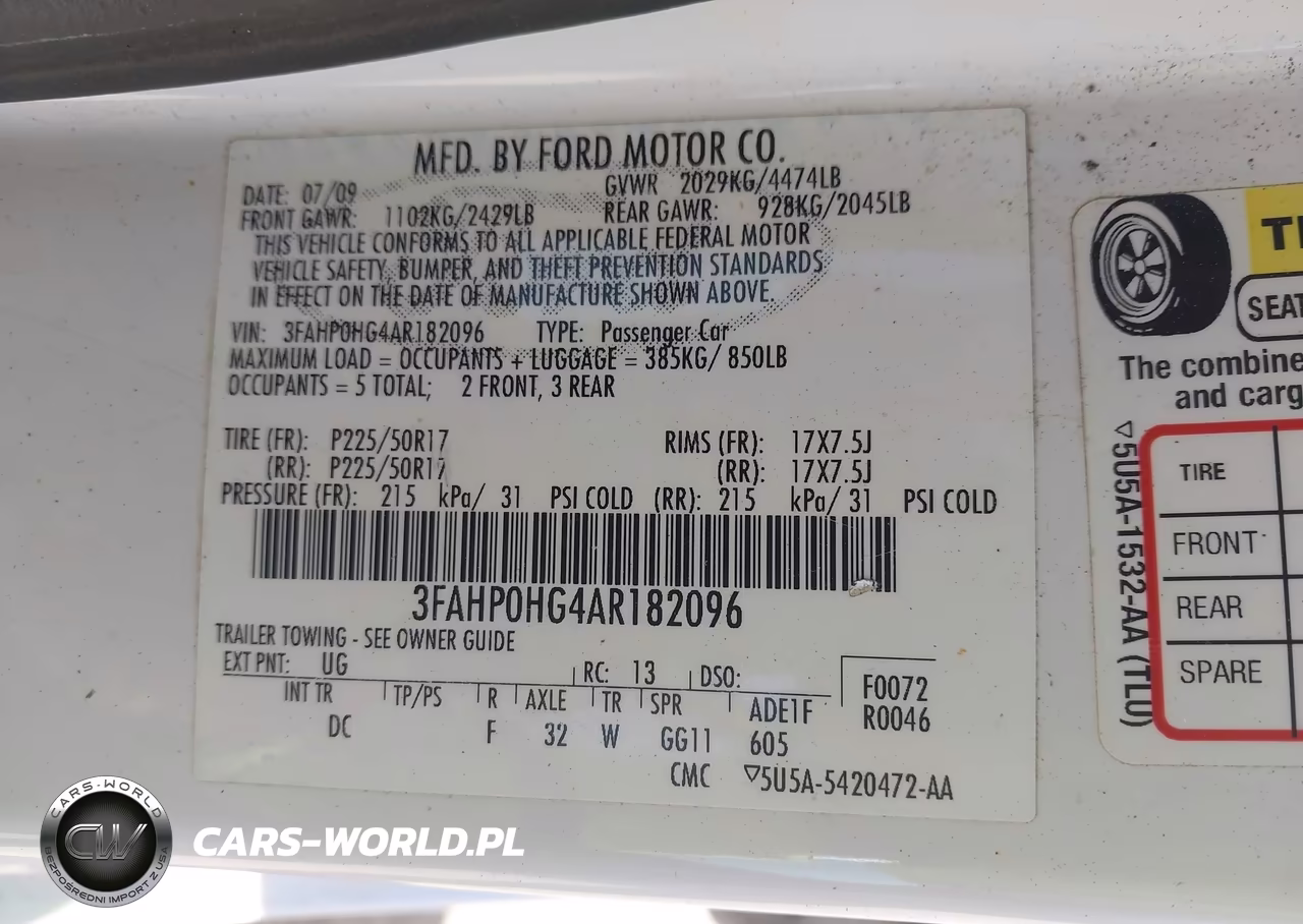 2010 Ford Fusion Se VIN:3FAHP0HG4AR182096 - 9