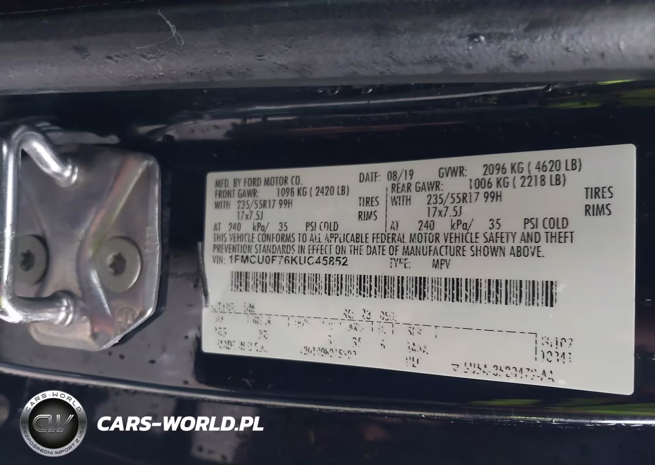 2019 Ford Escape S VIN:1FMCU0F76KUC45852 - 9