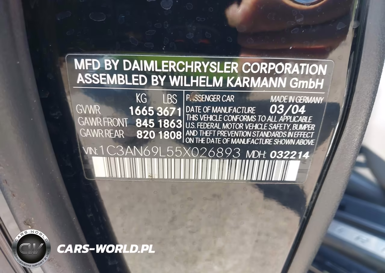 2005 Chrysler Crossfire Limited VIN:1C3AN69L55X026893 - 9