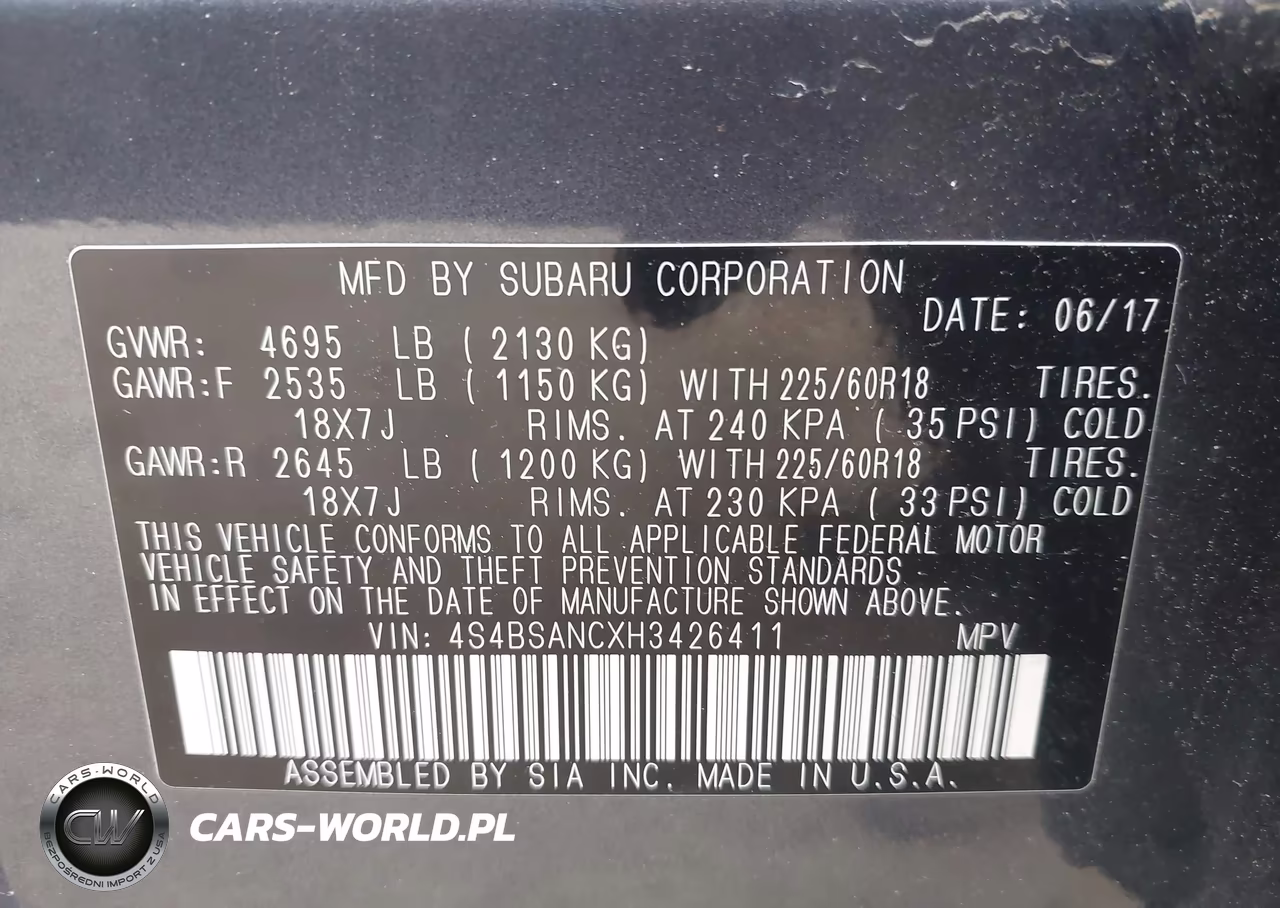 2017 Subaru Outback 2.5I Limited VIN:4S4BSANCXH3426411 - 9