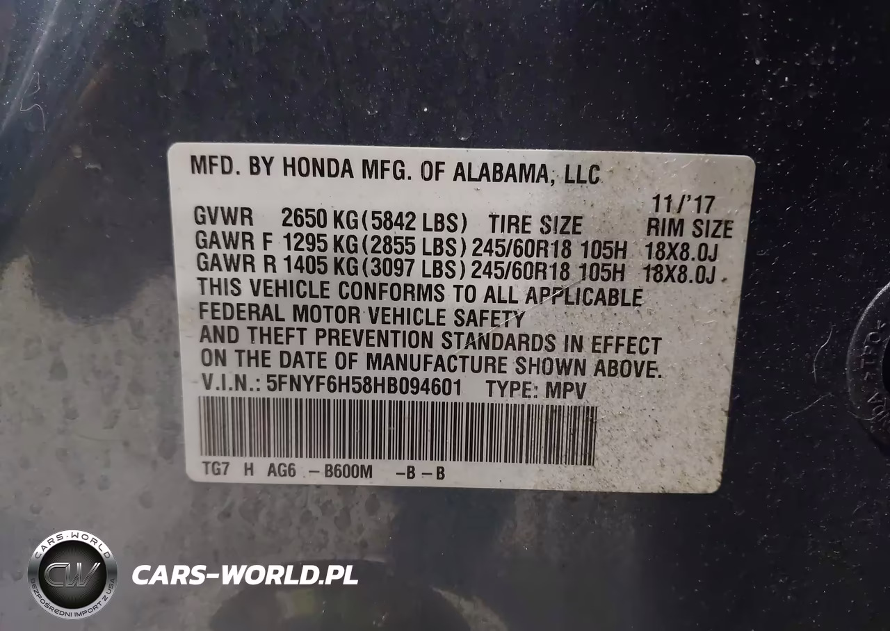 2017 Honda Pilot Ex-L VIN:5FNYF6H58HB094601 - 9