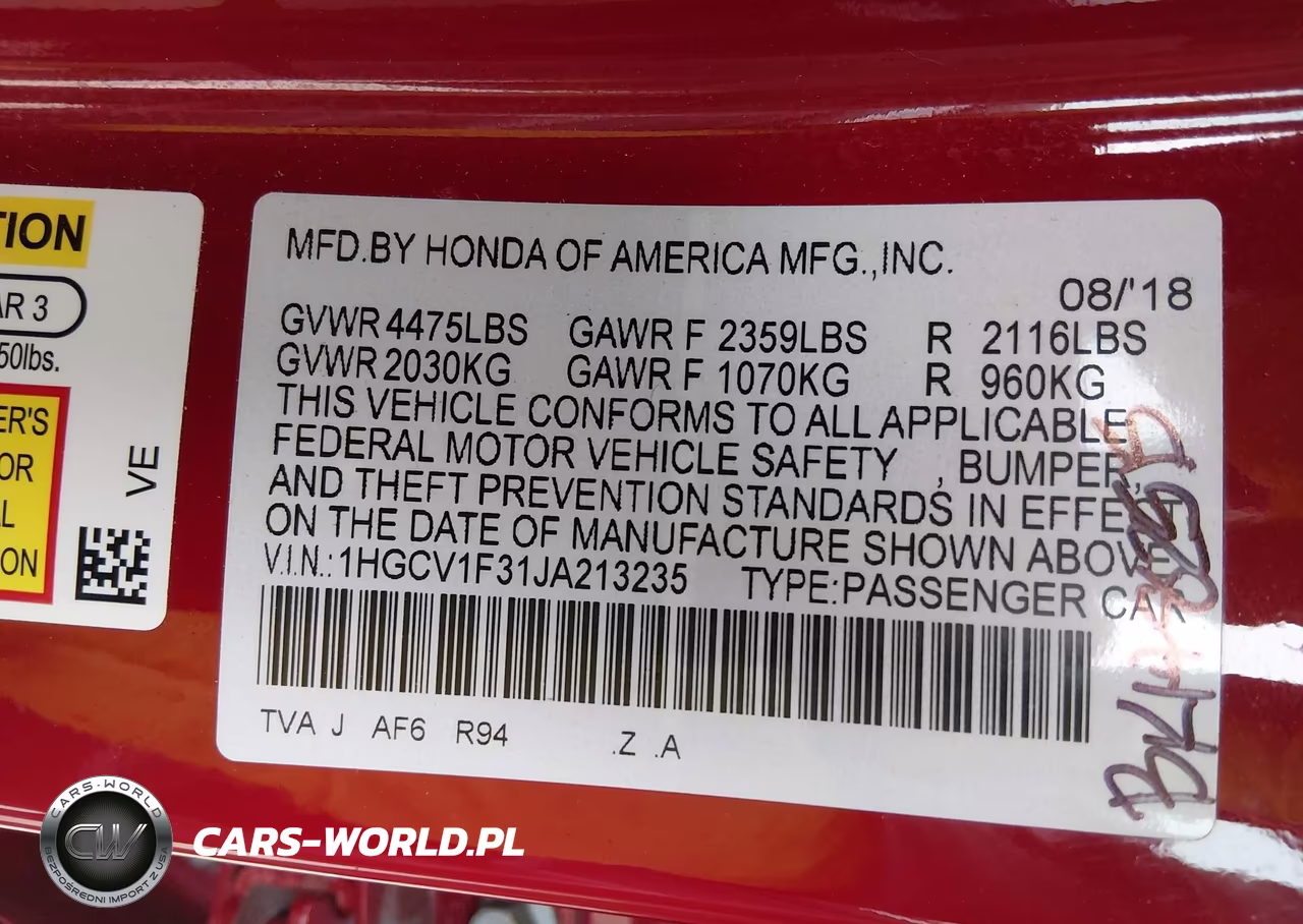 2018 Honda Accord Sport VIN:1HGCV1F31JA213235 - 9
