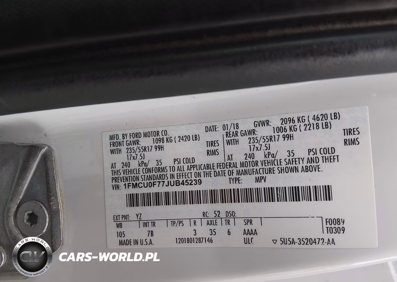 2018 Ford Escape S VIN:1FMCU0F77JUB45239 - 9