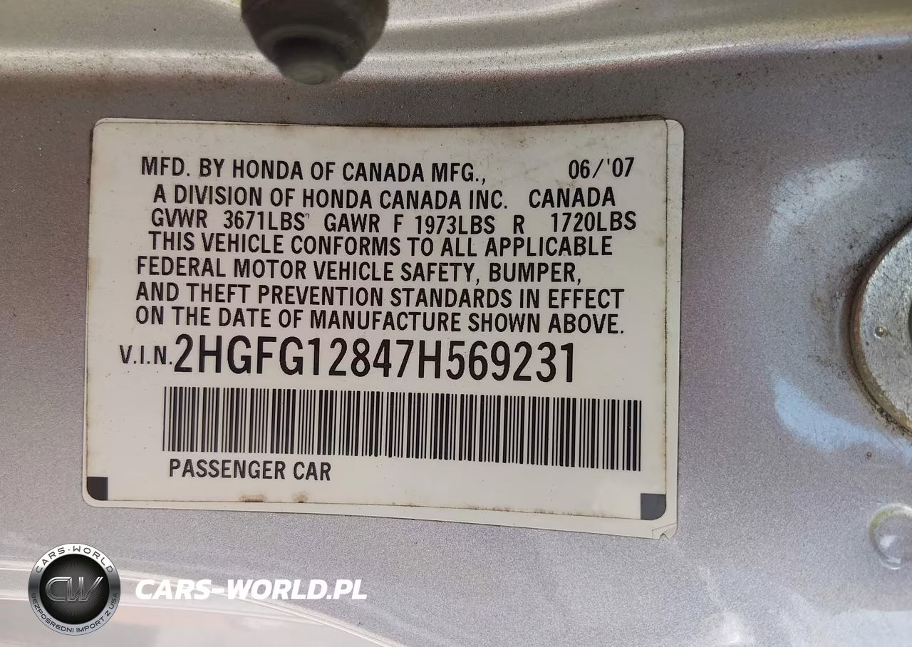 2007 Honda Civic Ex VIN:2HGFG12847H569231 - 9
