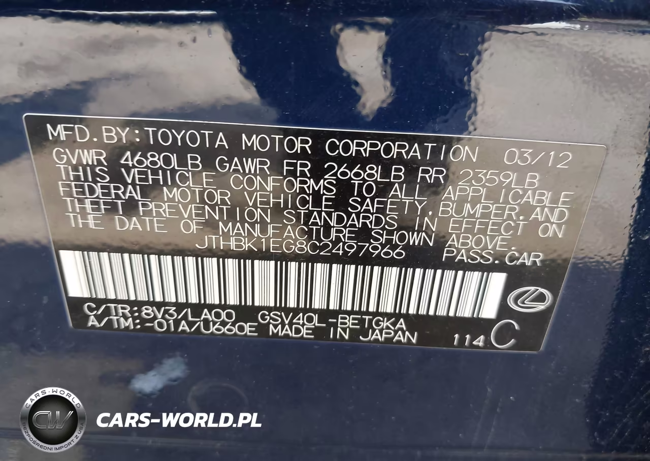 2012 Lexus Es 350 VIN:JTHBK1EG8C2497966 - 9