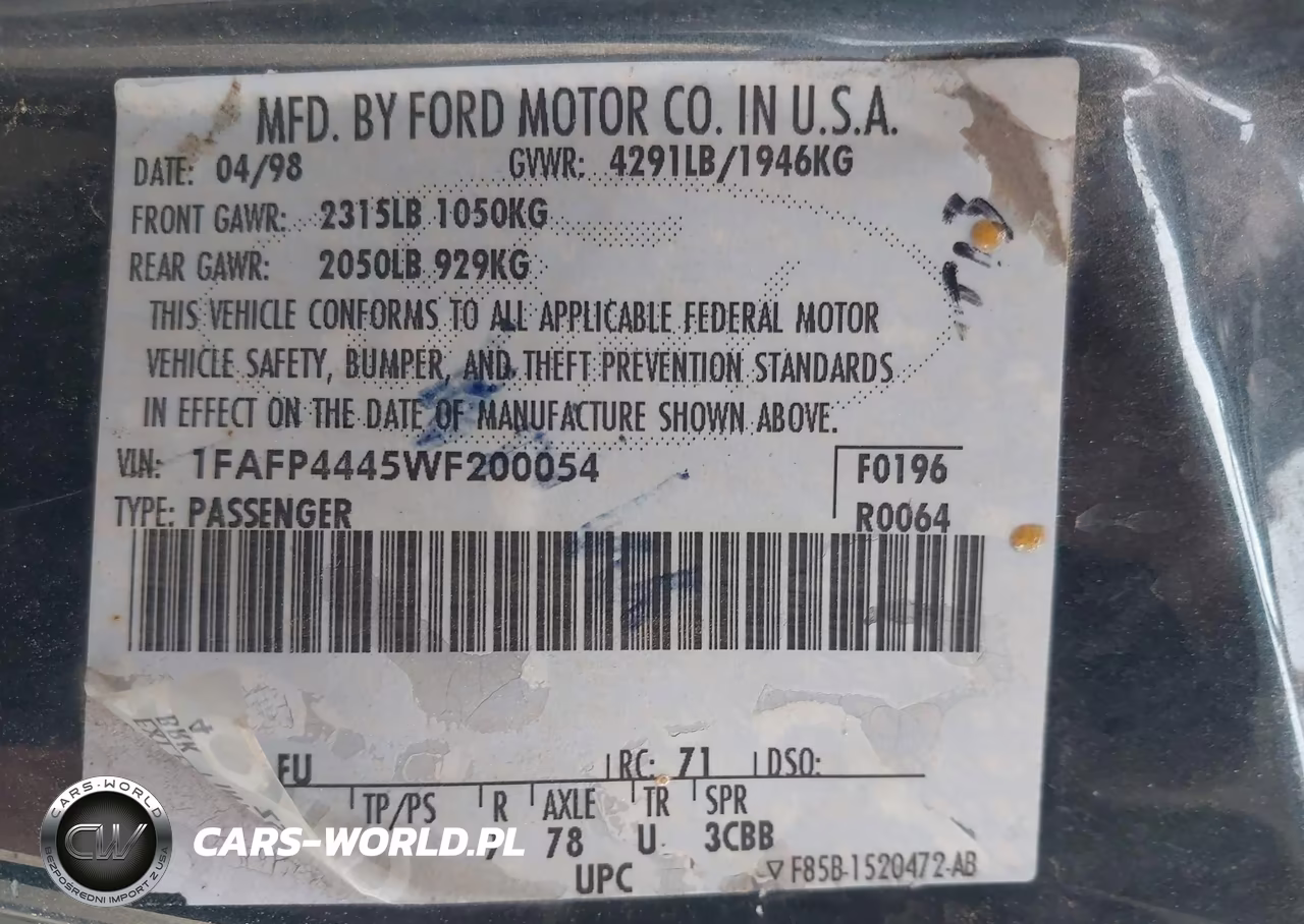 1998 Ford Mustang VIN:1FAFP4445WF200054 - 9
