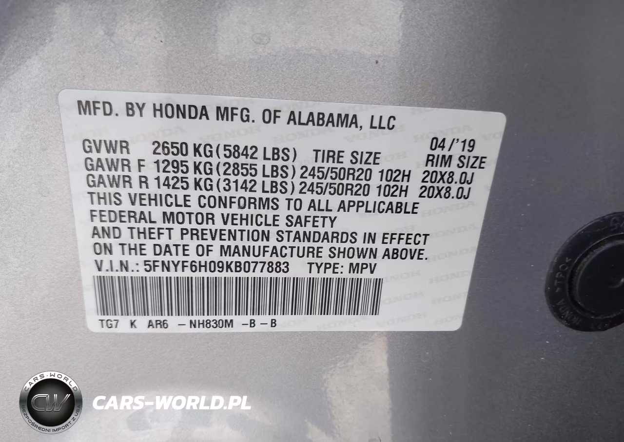 2019 Honda Pilot Elite VIN:5FNYF6H09KB077883 - 9