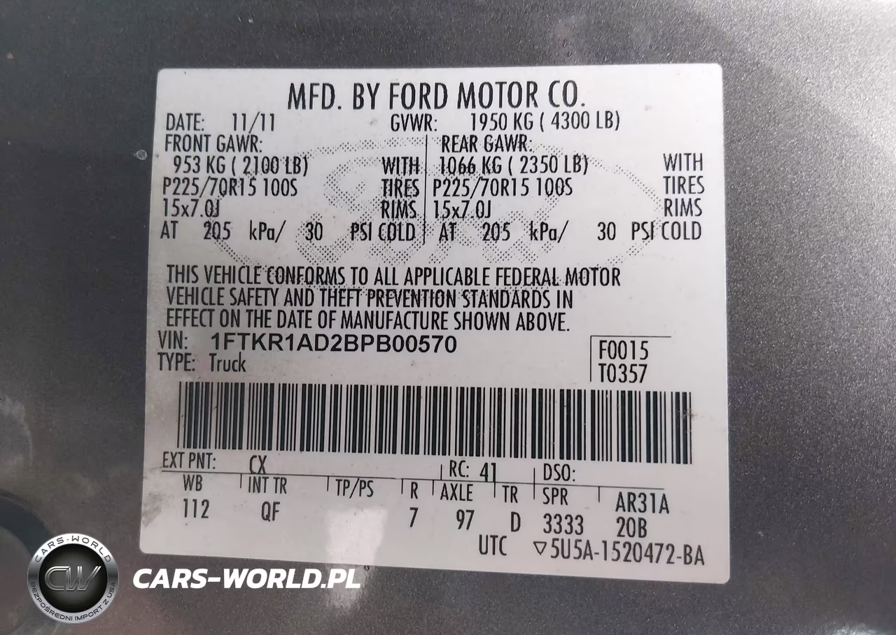 2011 Ford Ranger Xl VIN:1FTKR1AD2BPB00570 - 9