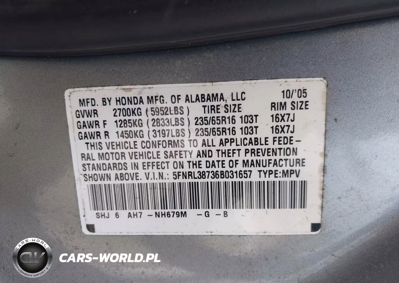 2006 Honda Odyssey Ex-L VIN:5FNRL38736B031657 - 9
