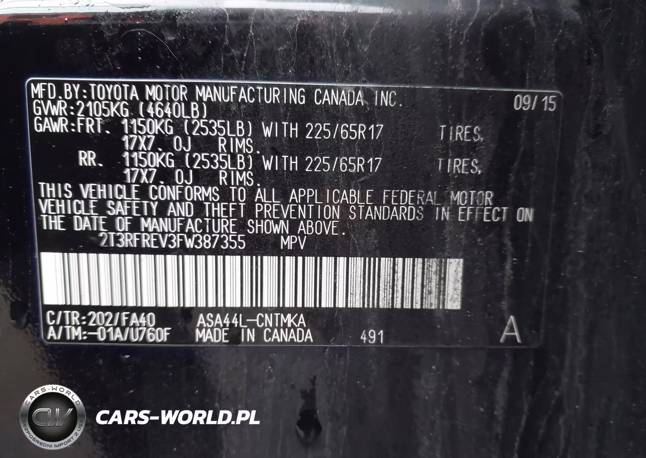 2015 Toyota Rav4 Xle VIN:2T3RFREV3FW387355 - 9