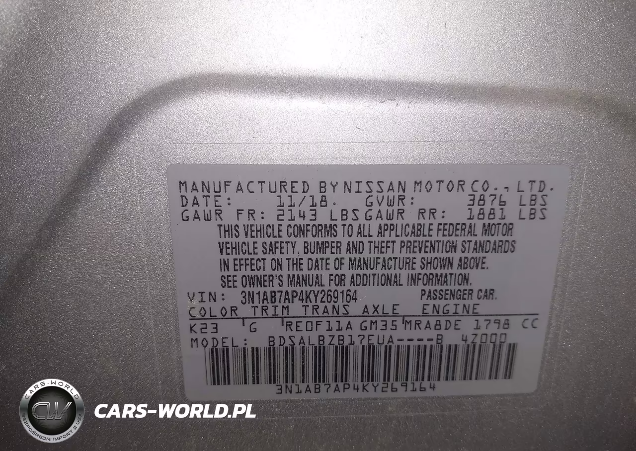 2019 Nissan Sentra S VIN:3N1AB7AP4KY269164 - 9