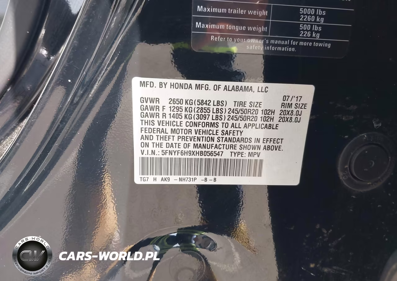 2017 Honda Pilot Touring VIN:5FNYF6H9XHB056547 - 9