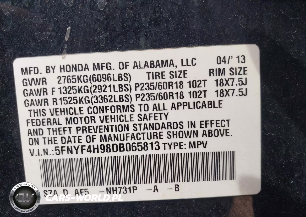 2013 Honda Pilot Touring VIN:5FNYF4H98DB065813 - 9