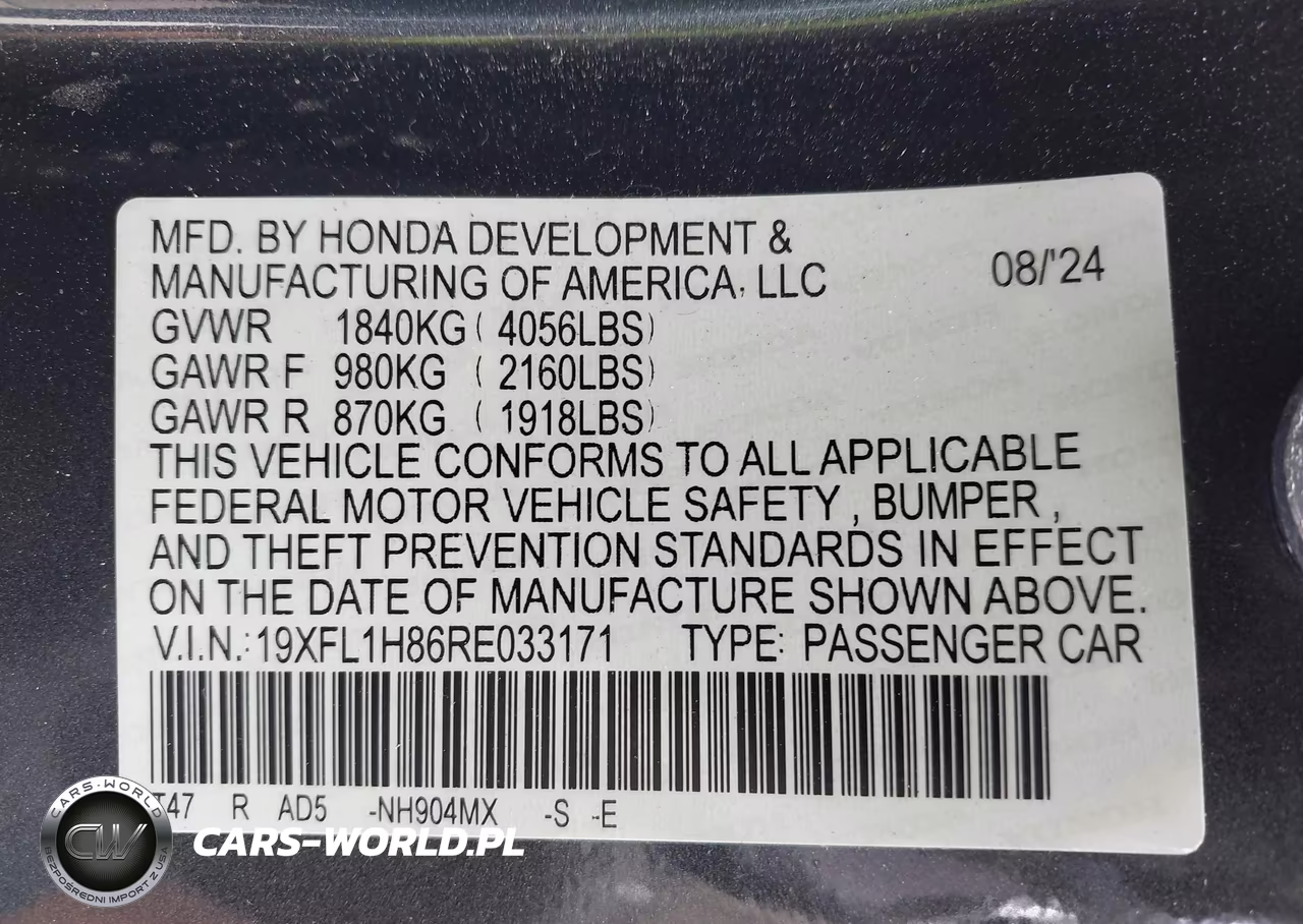 2024 Honda Civic Sport Touring VIN:19XFL1H86RE033171 - 9