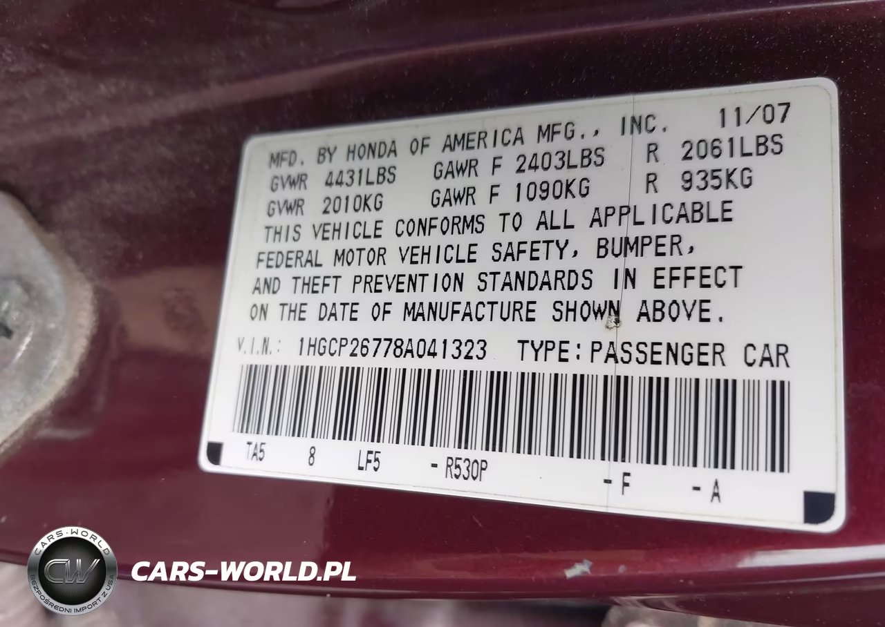 2008 Honda Accord 2.4 Ex VIN:1HGCP26778A041323 - 9