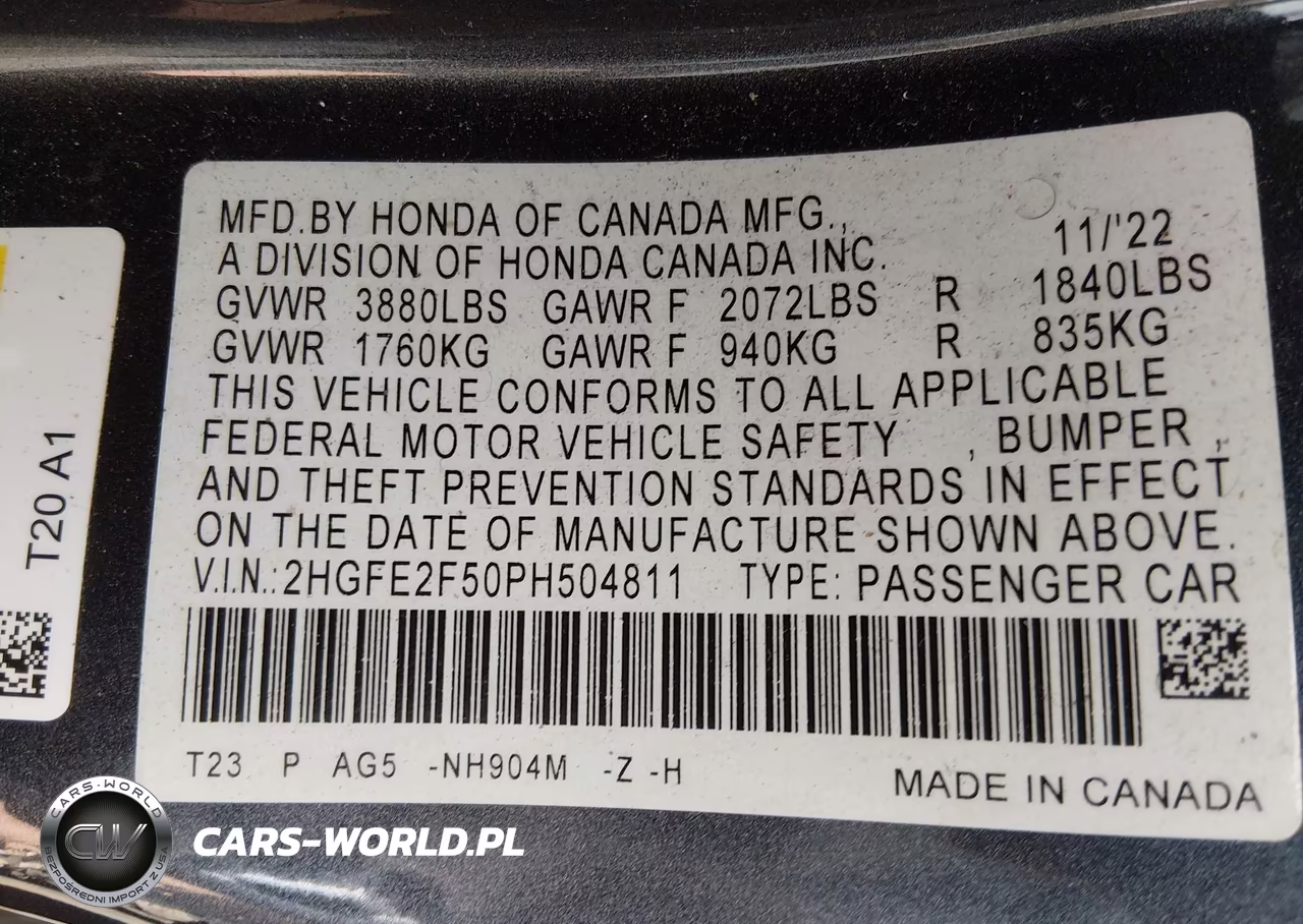 2023 Honda Civic Sport VIN:2HGFE2F50PH504811 - 9