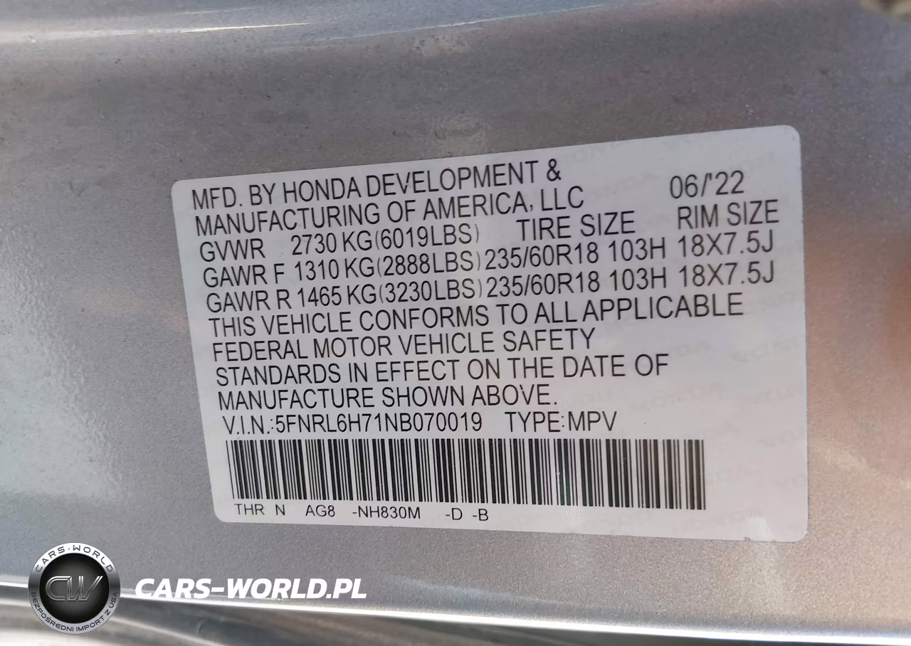 2022 Honda Odyssey Ex-L VIN:5FNRL6H71NB070019 - 9