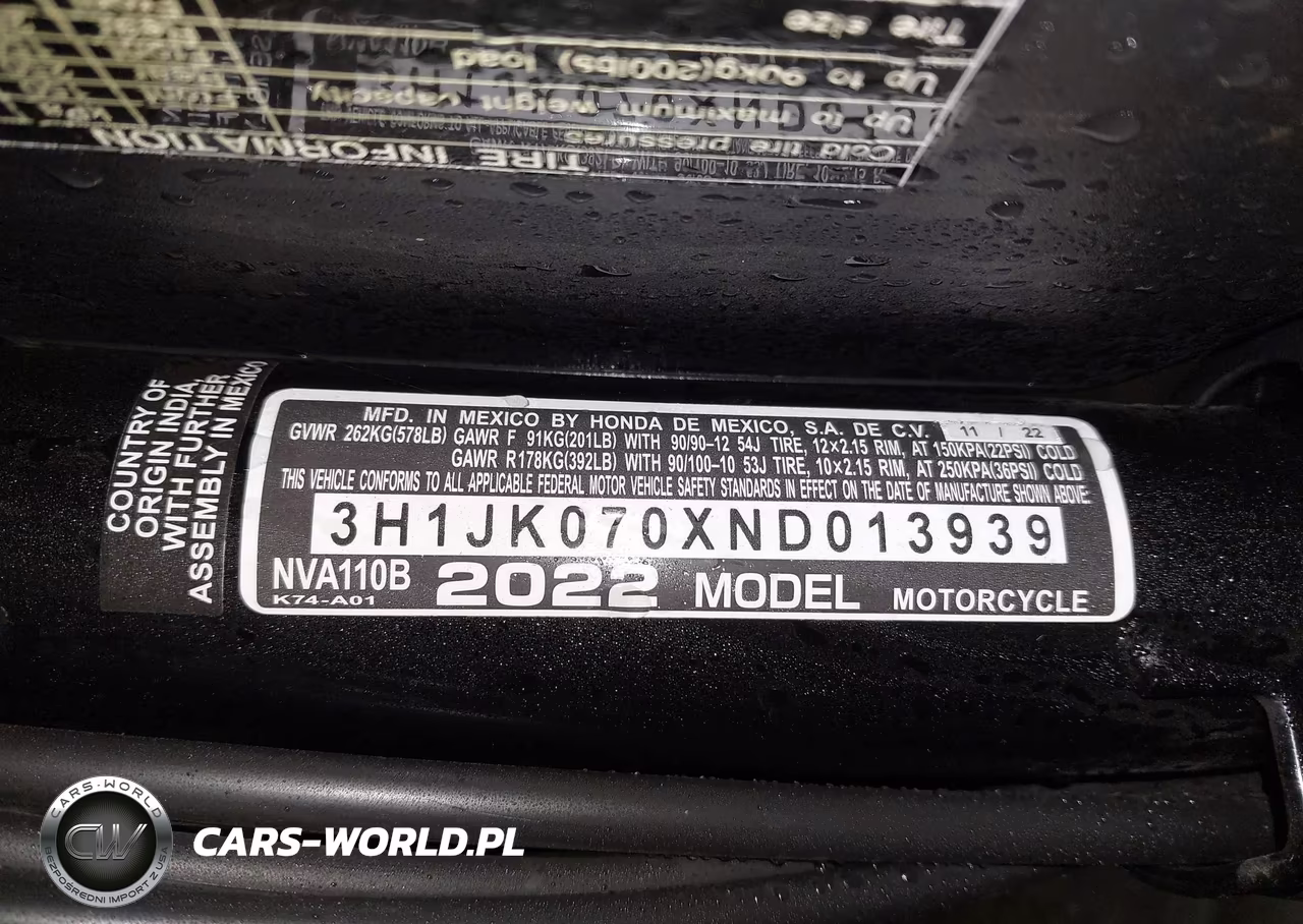 2022 Honda Nva110 B VIN:3H1JK070XND013939 - 10