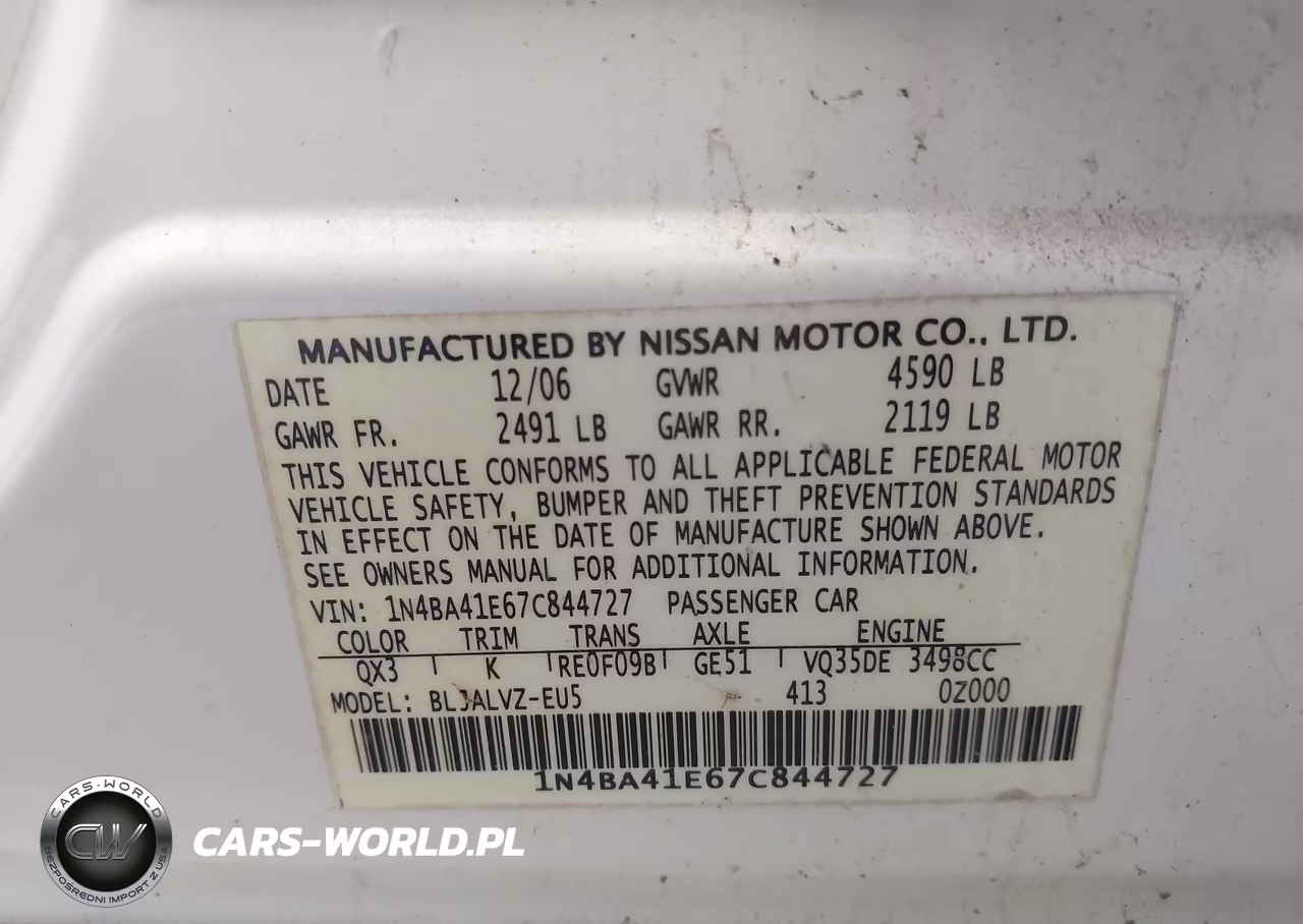 2007 Nissan Maxima 3.5 Se VIN:1N4BA41E67C844727 - 9