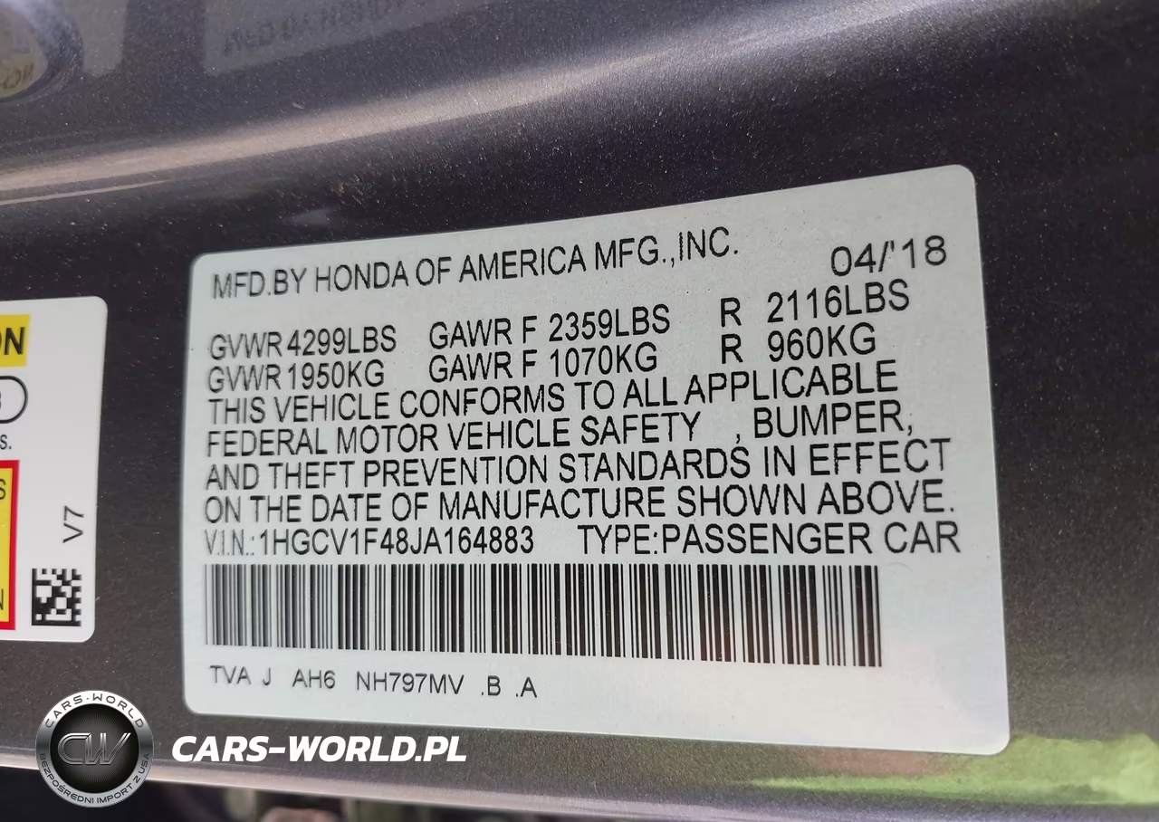 2018 Honda Accord Ex VIN:1HGCV1F48JA164883 - 9