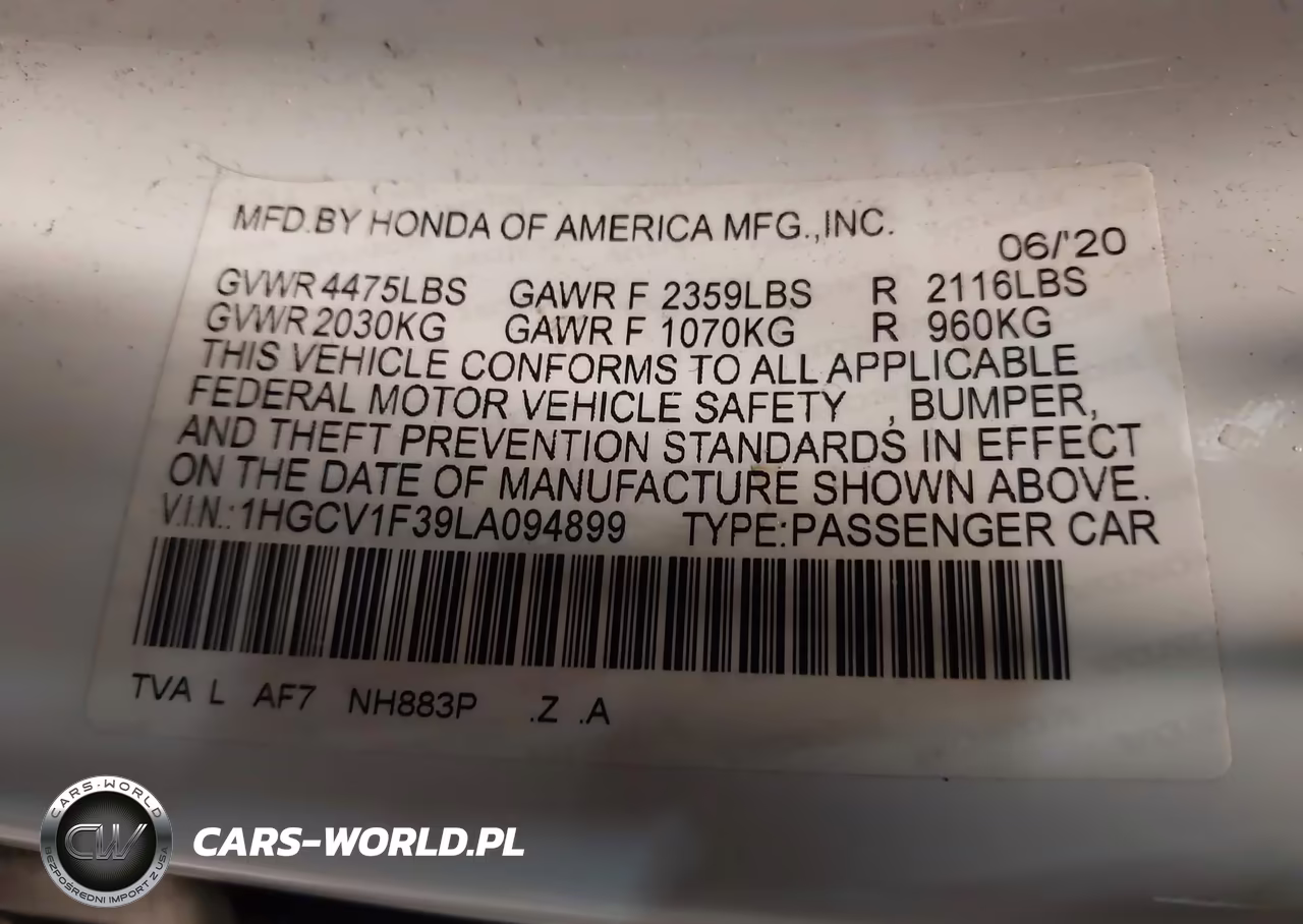 2020 Honda Accord Sport VIN:1HGCV1F39LA094899 - 9