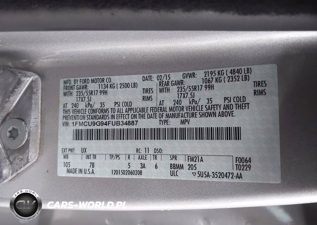 2015 Ford Escape Se VIN:1FMCU9G94FUB34887 - 9
