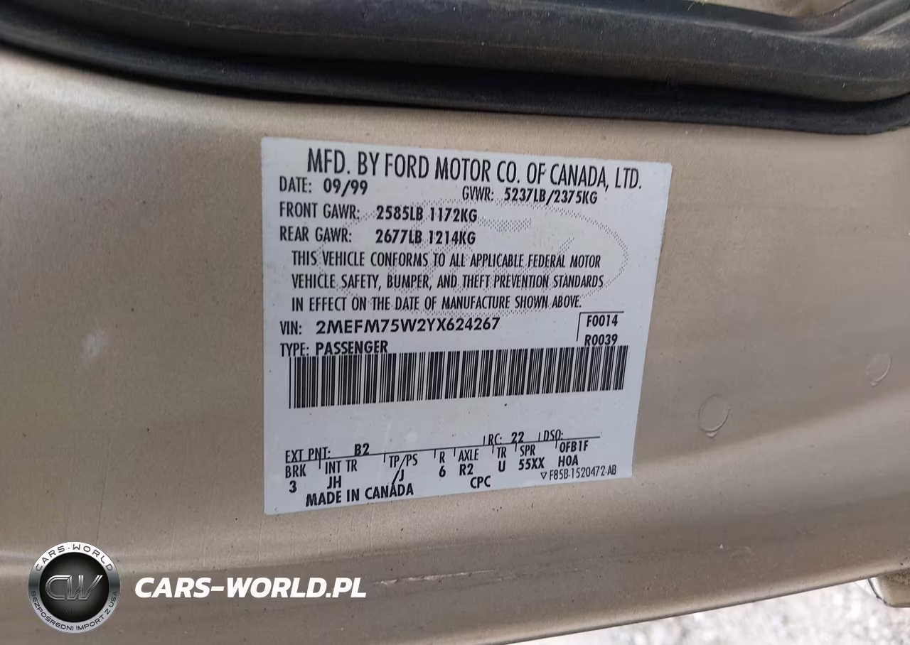 2000 Mercury Grand Marquis Ls VIN:2MEFM75W2YX624267 - 9