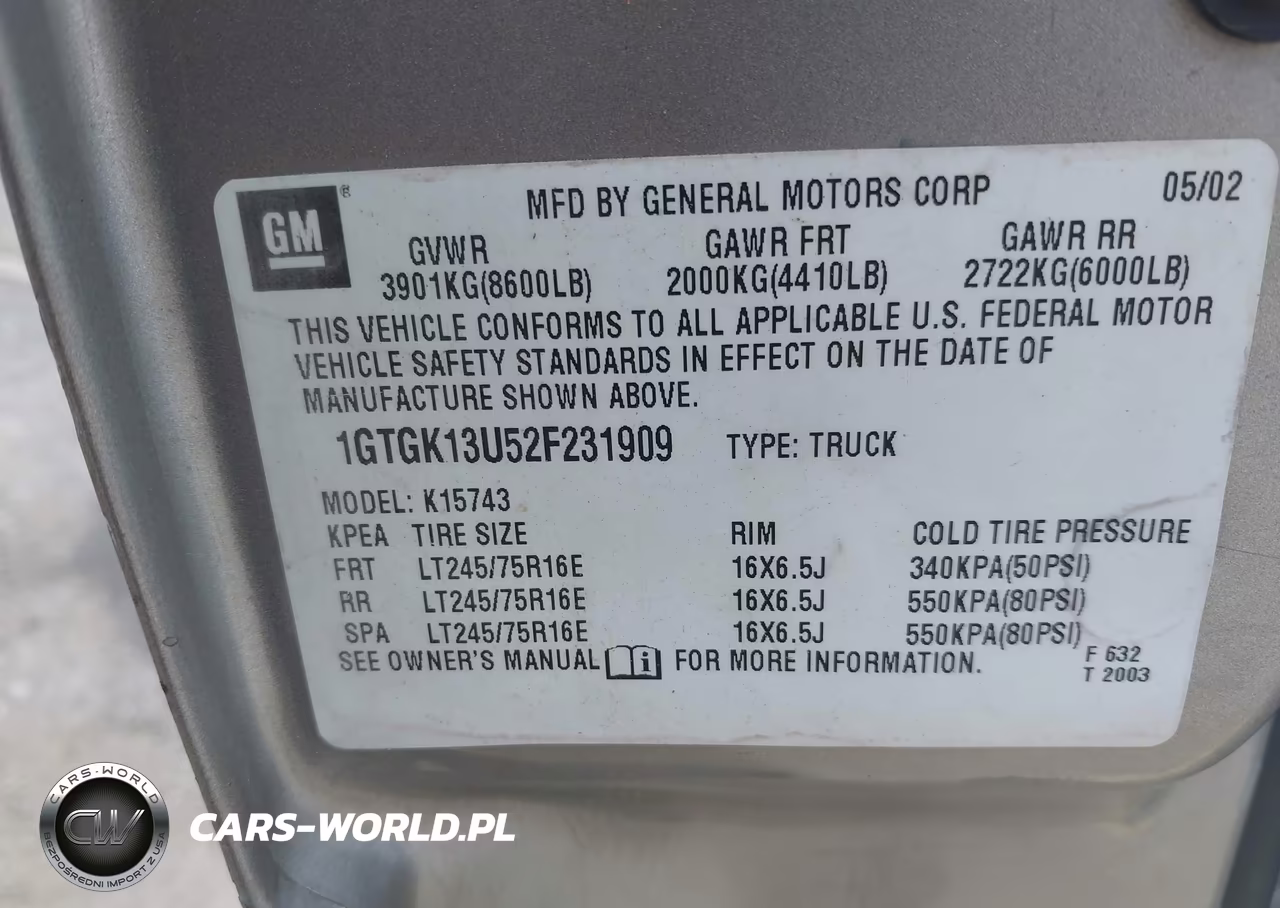 2002 GMC Sierra 1500Hd Sle VIN:1GTGK13U52F231909 - 9