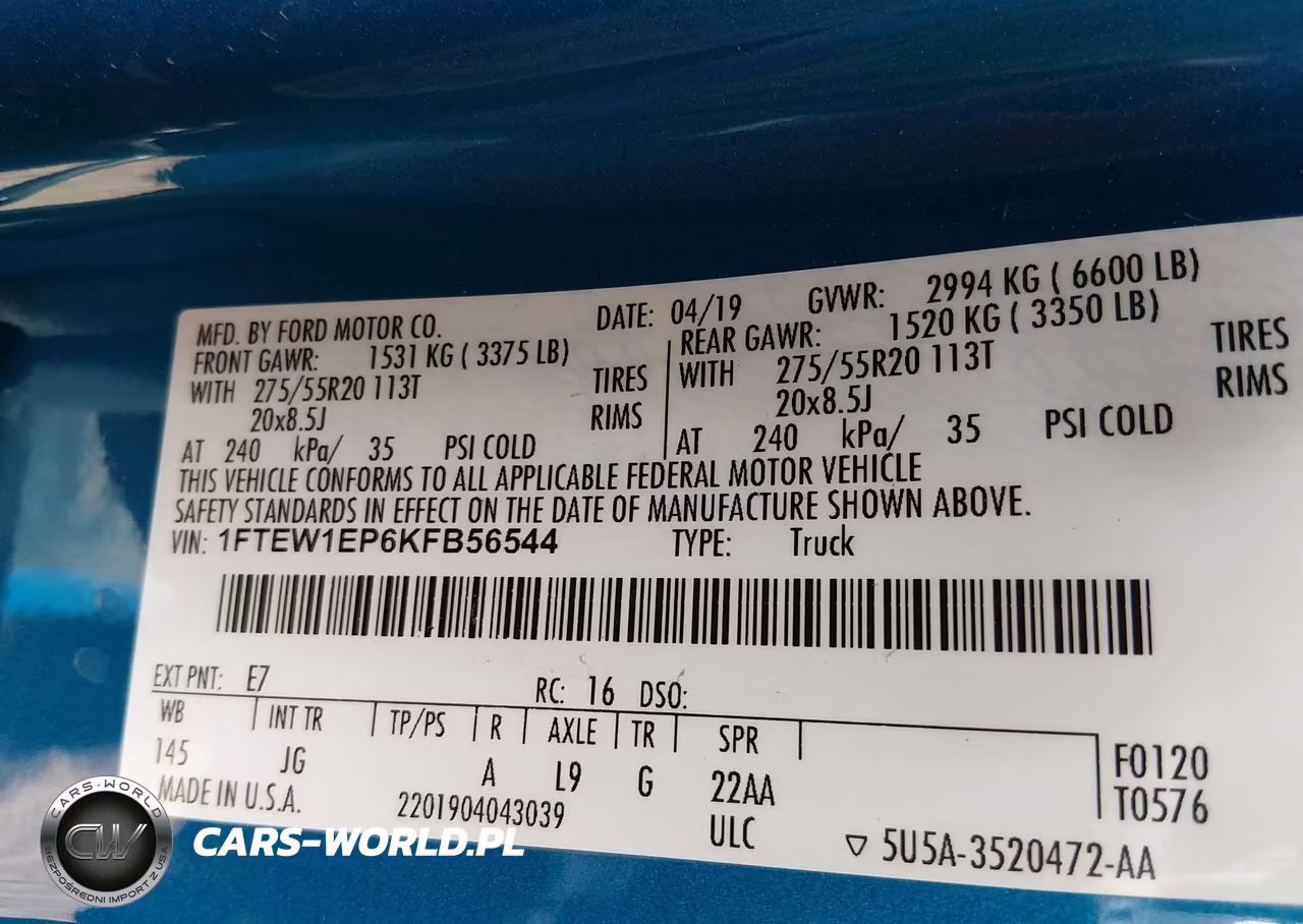 2019 Ford F-150 Xl VIN:1FTEW1EP6KFB56544 - 9