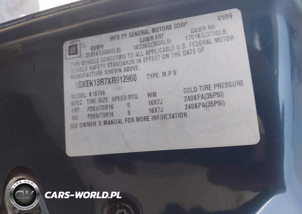 1999 GMC Yukon Denali VIN:1GKEK13R7XR912960 - 9