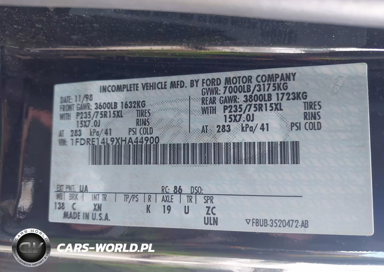 1999 Ford E-150 Commercial-Recreational VIN:1FDRE14L9XHA44900 - 9