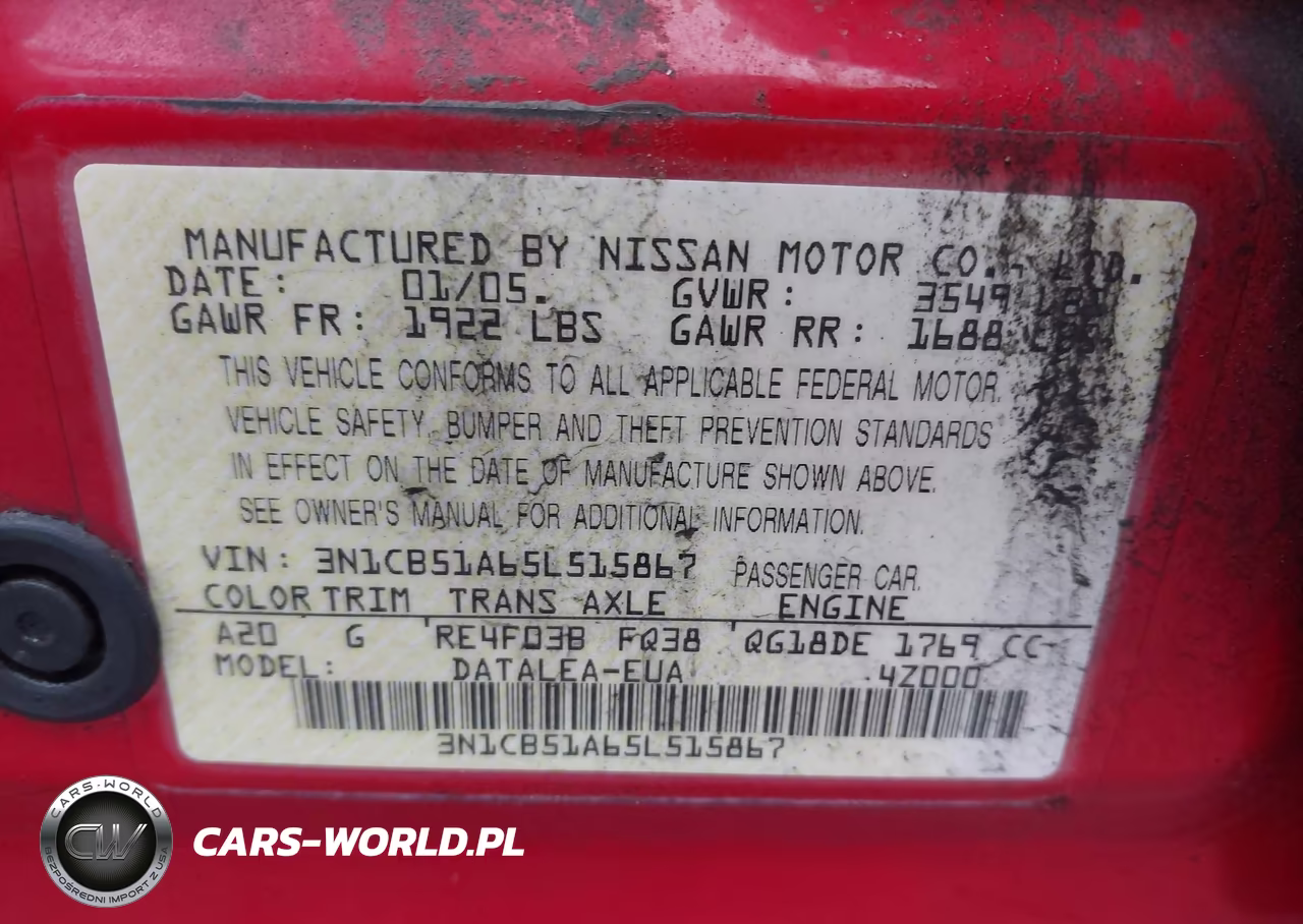2005 Nissan Sentra 1.8S VIN:3N1CB51A65L515867 - 9