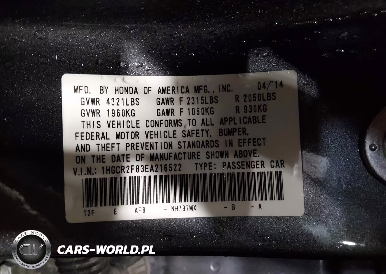 2014 Honda Accord Ex-L VIN:1HGCR2F83EA216522 - 9