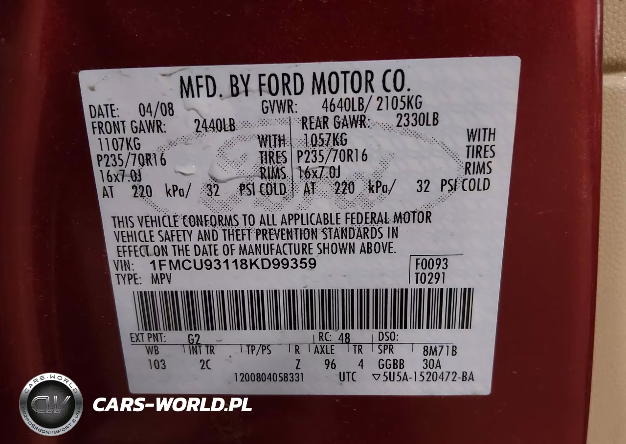 2008 Ford Escape Xlt VIN:1FMCU93118KD99359 - 9