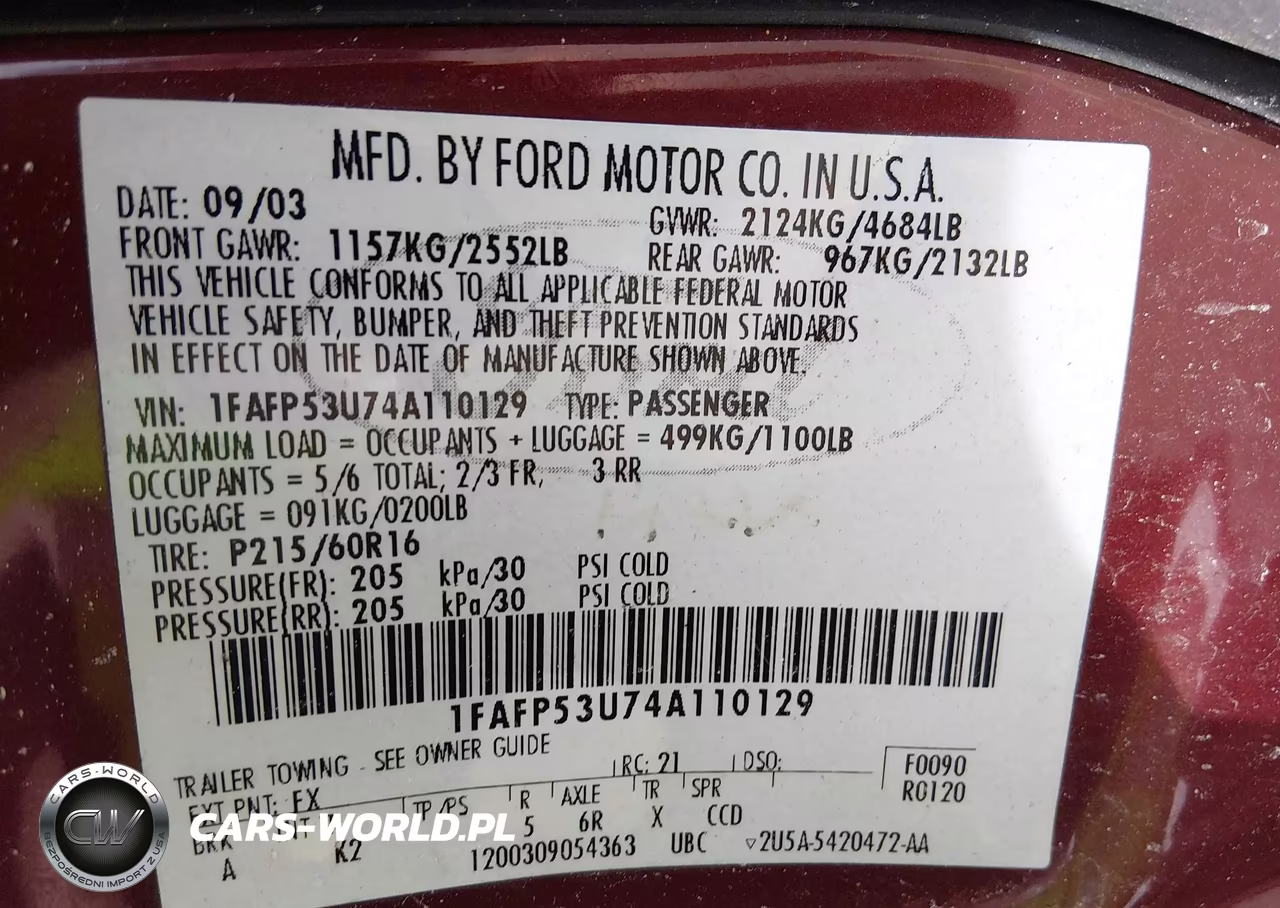 2004 Ford Taurus Se VIN:1FAFP53U74A110129 - 9