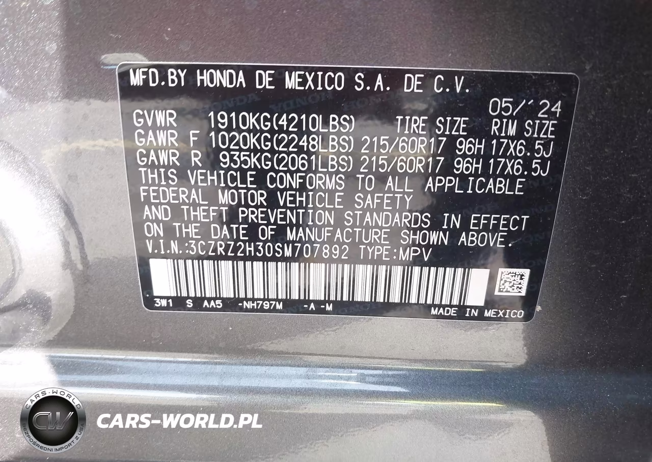2025 Honda Hr-V Awd Lx VIN:3CZRZ2H30SM707892 - 9