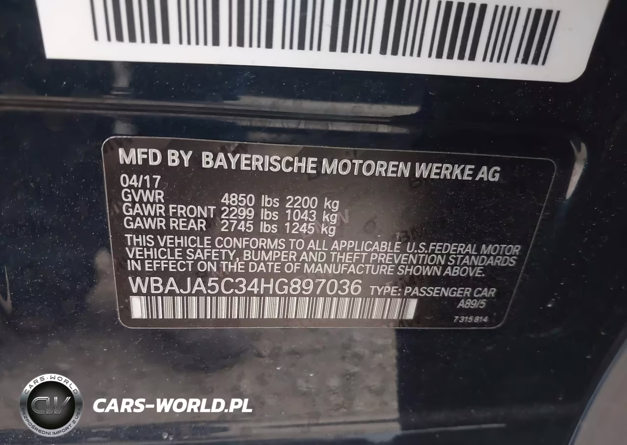 2017 BMW 530I VIN:WBAJA5C34HG897036 - 9